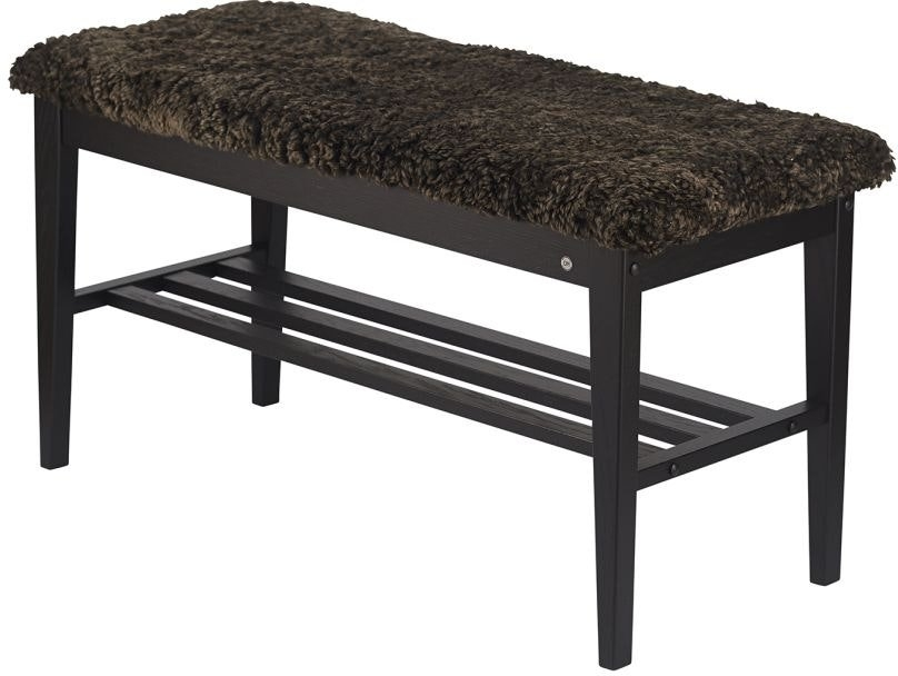 Bænk Oscarssons Möbel Nadja - Sortbejdset Eg med Brunt Fåreskind, H46×L90×D40 cm
