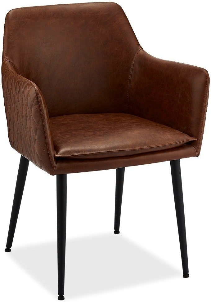 Spisebordsstol med armlæn Raymond & Hallmark Waterside i brun PU-læder, quiltet ryg, H84×B57×L62 cm