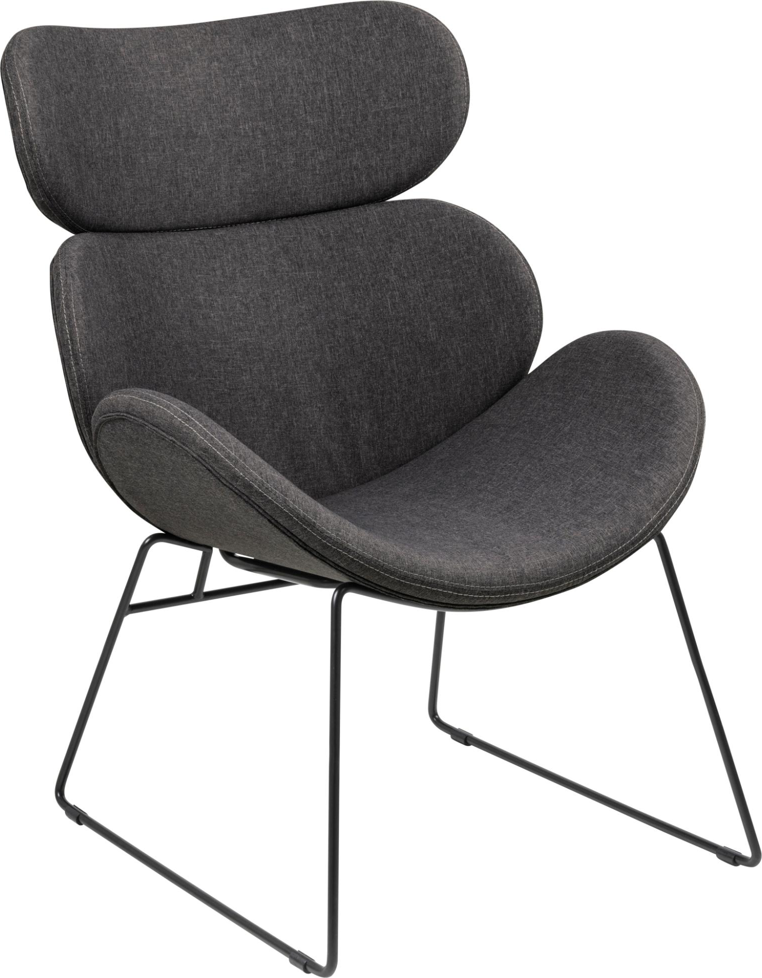 Lounge stol Signature Inaya i gråt Sawana stof med sort pulverlakeret stålstel, H90 x B69 x D78 cm