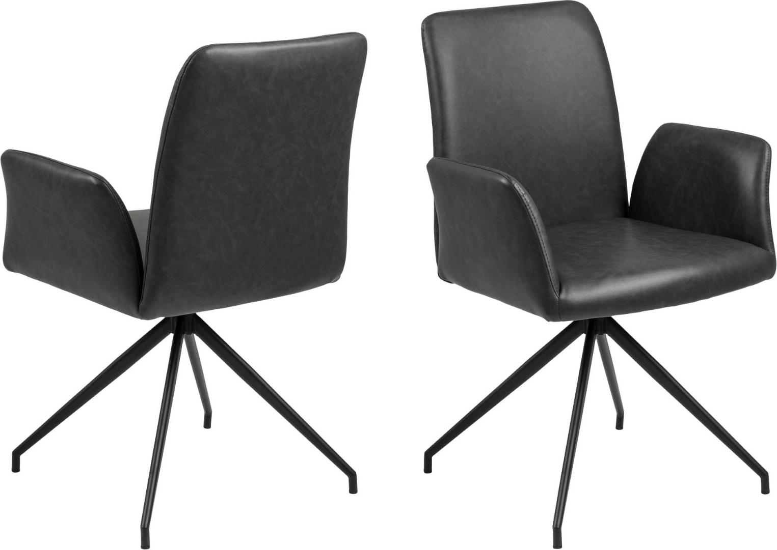 Spisebordsstol med armlæn Signature Vivessa i sort PU-retro med mat sort stålstel og drejefunktion