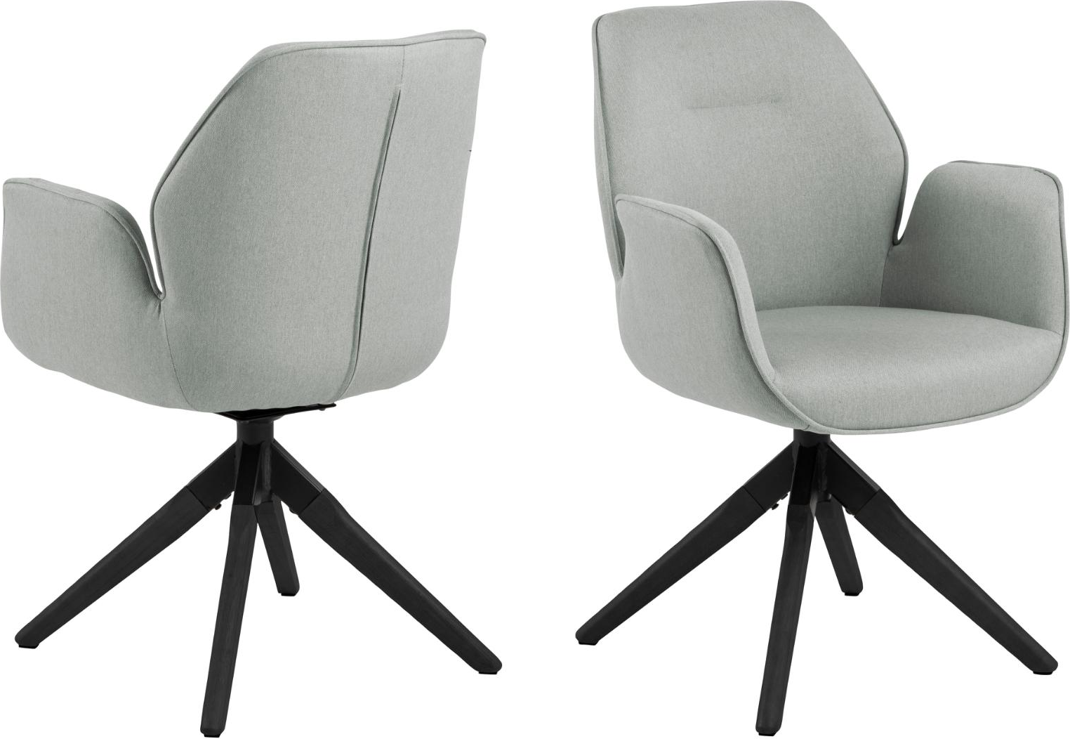 Spisebordsstol med armlæn Signature Roselle Town-stof lysegrå med mat sort gummitræstel