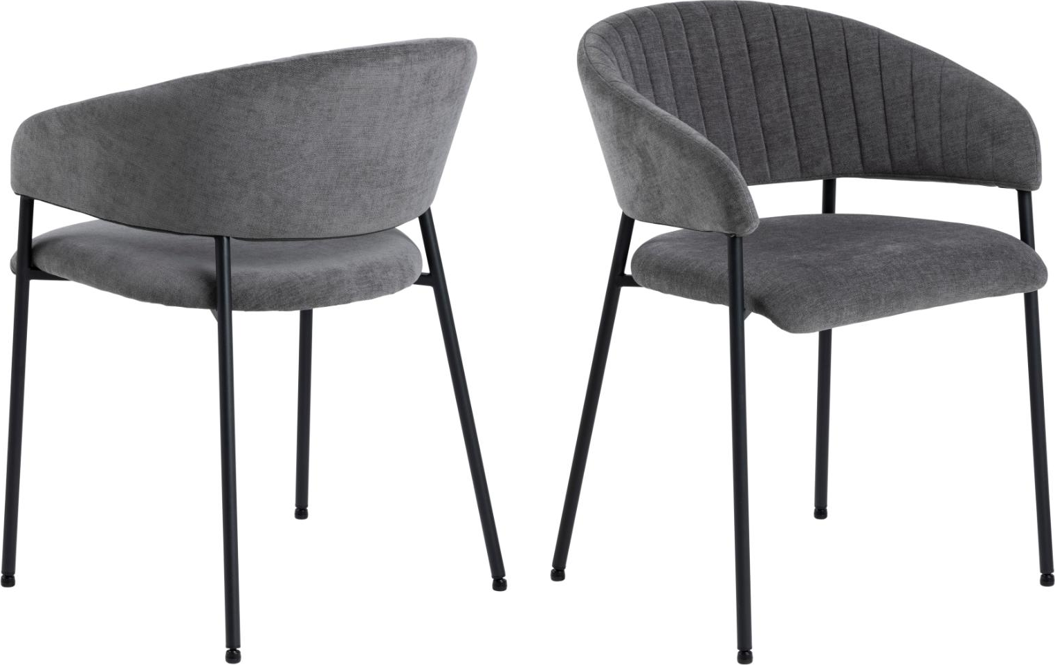 Spisebordsstol Signature Faylina 2-pak med armlæn i mørkegrå Danny stof og mat sort stålben