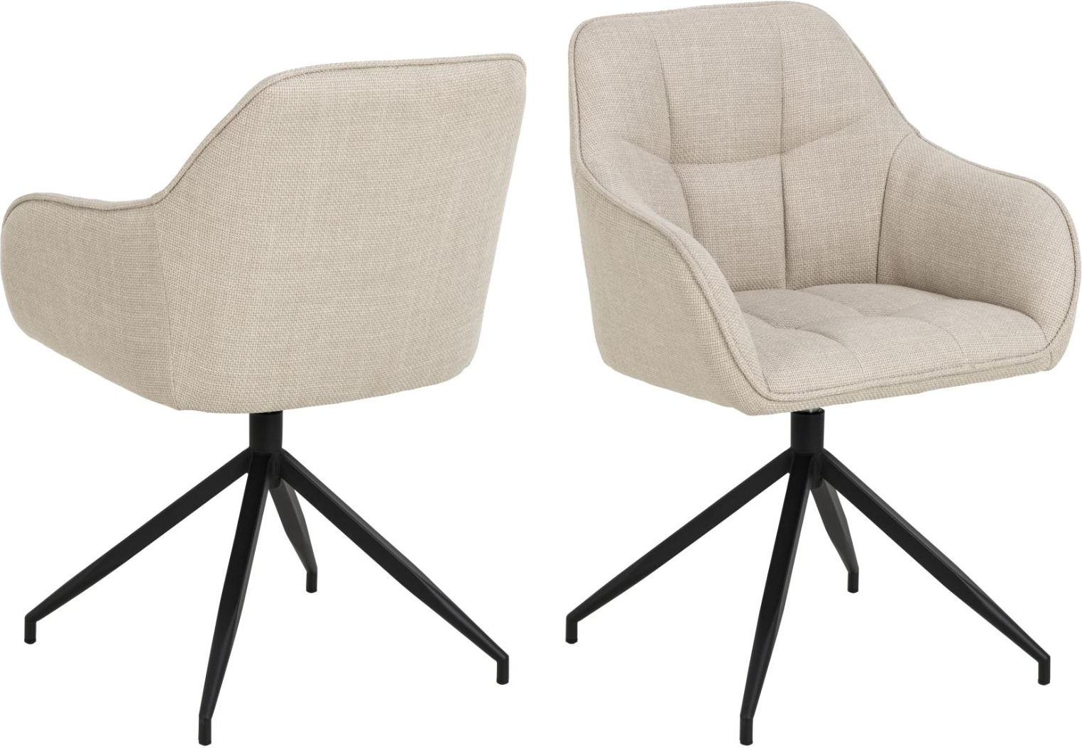 Spisebordsstol med armlæn Signature Greina beige Basel stof med drejefunktion mat sort stålstel