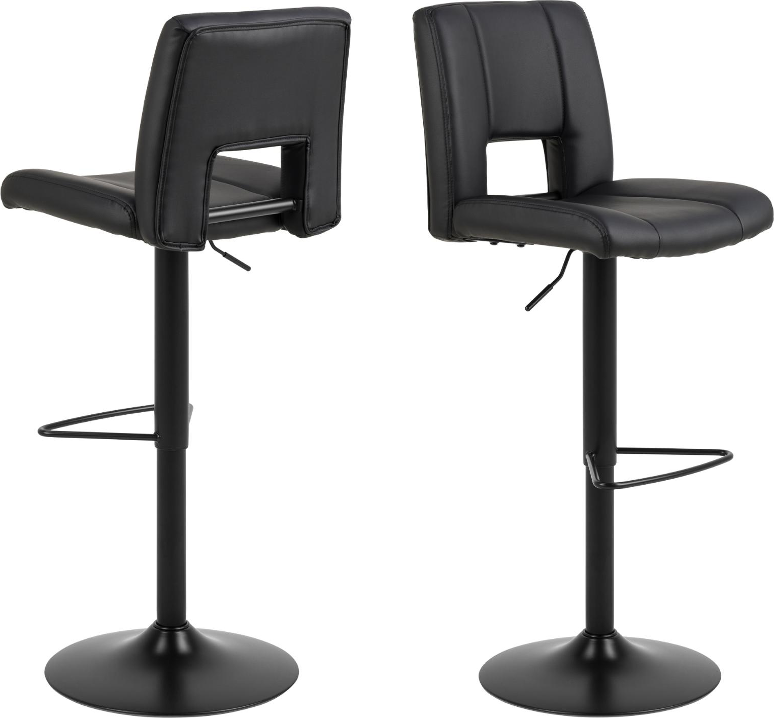 Barstol Signature Milora - sort PU-læder med drejefunktion og højdejustering, stålstel, 2 stk