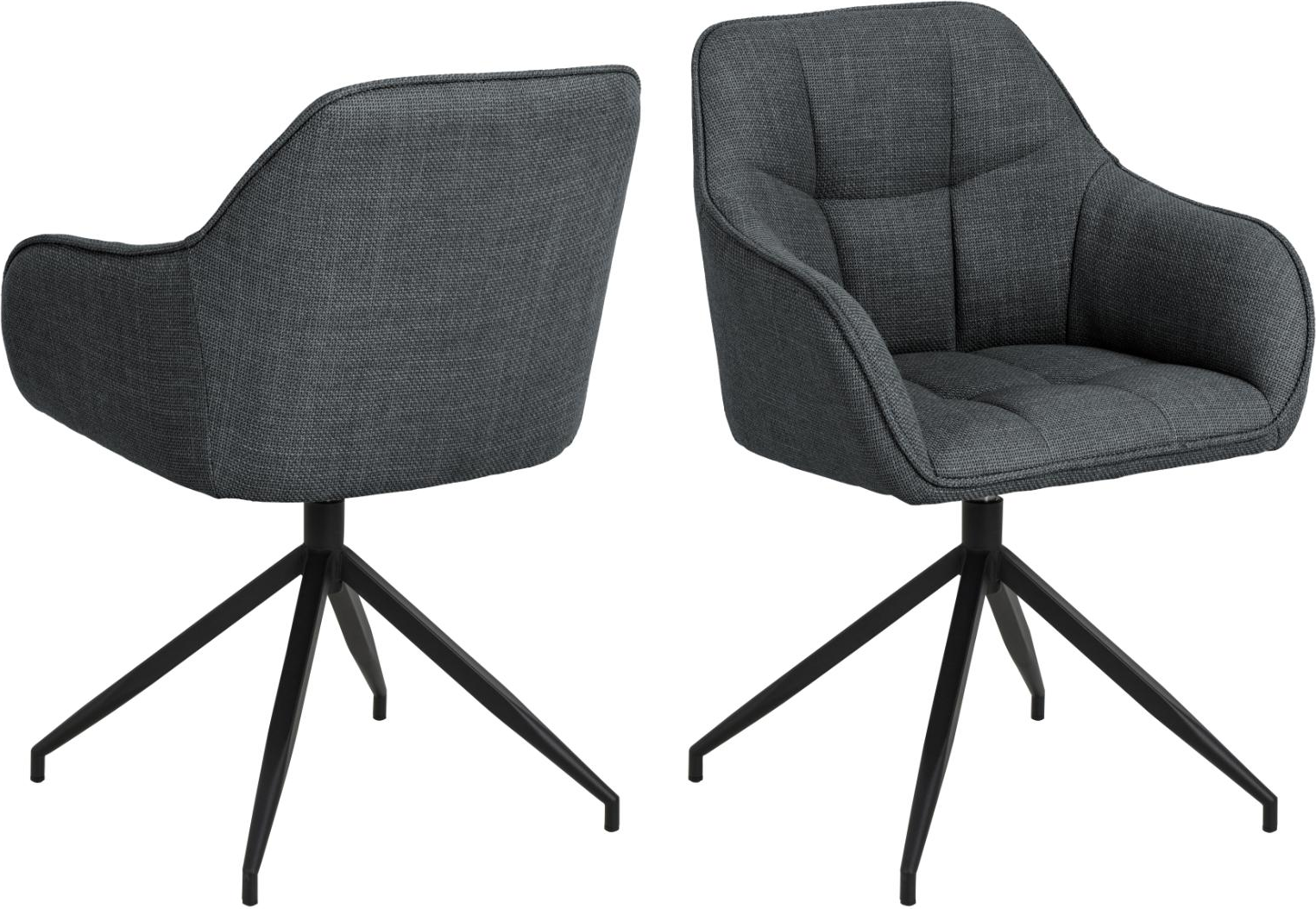 Spisebordsstol med armlæn Signature Greina i mørkegrå Basel stof med mat sort stel