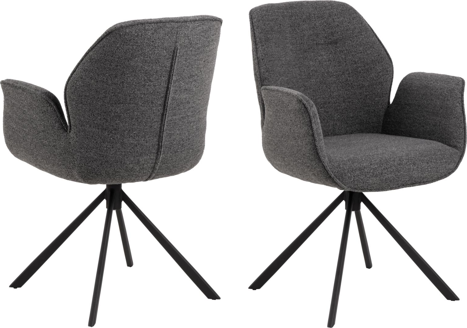 Spisebordsstol med armlæn Signature Roselle antracit Monza-stof H90xB62xD61 cm