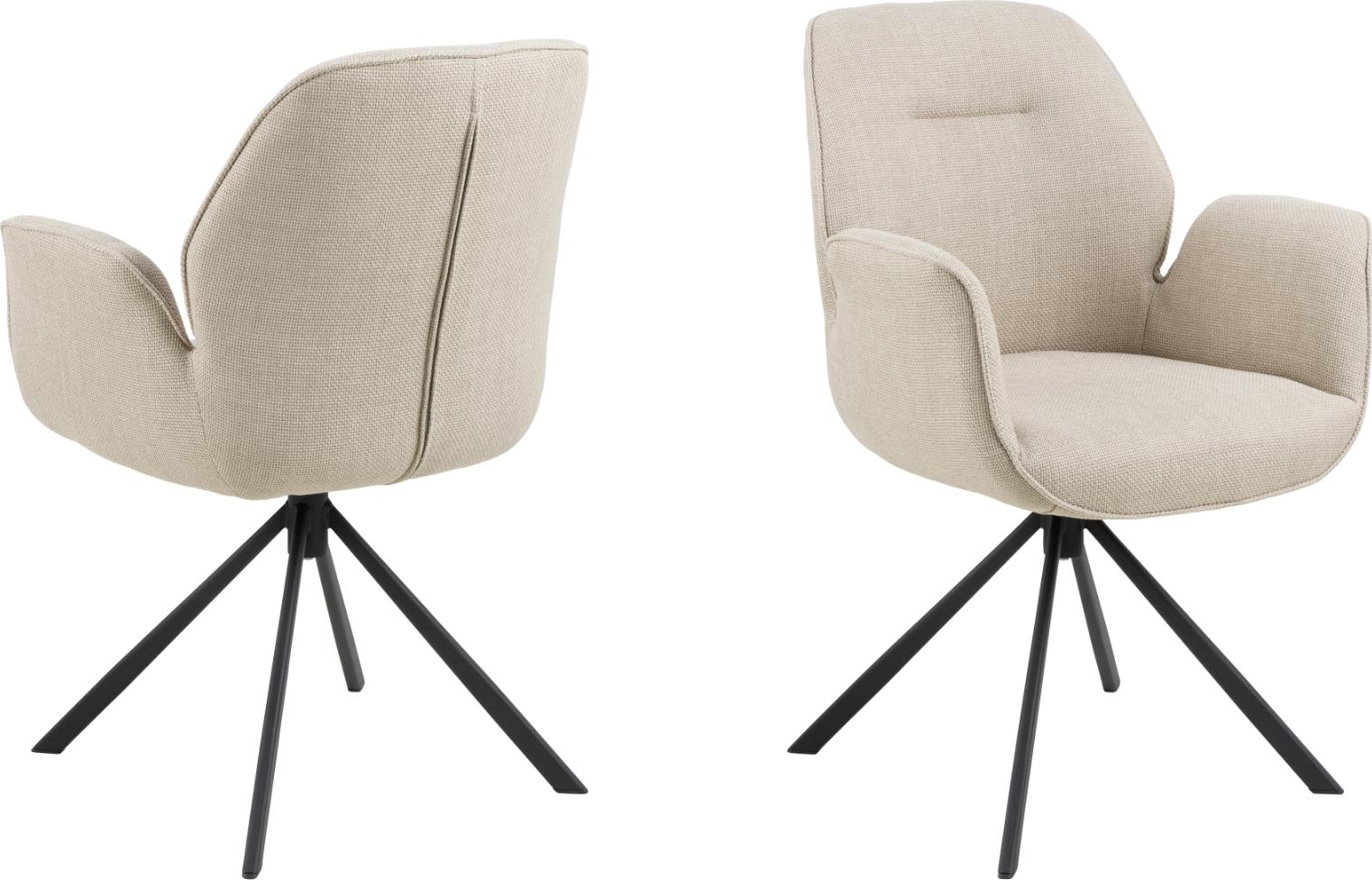 Spisebordsstol med armlæn Signature Roselle i beige Basel stof med drejefunktion mat sort stålstel
