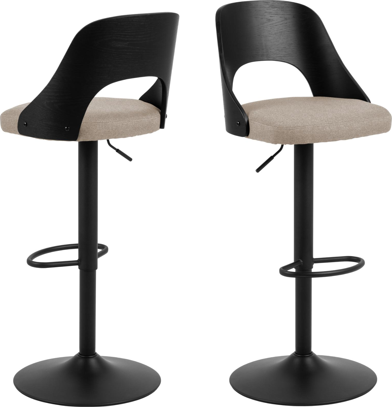 Barstol Signature Zalinda højdejusterbar sand Malmo stof sort pulverlakeret stel sæt 2