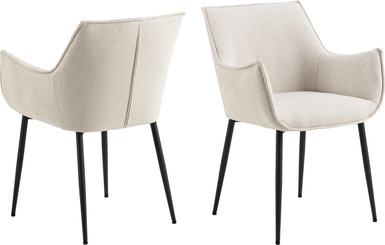 Spisebordsstol med armlæn Signature Quillessa i beige Apia stof og sortlakeret stålstel