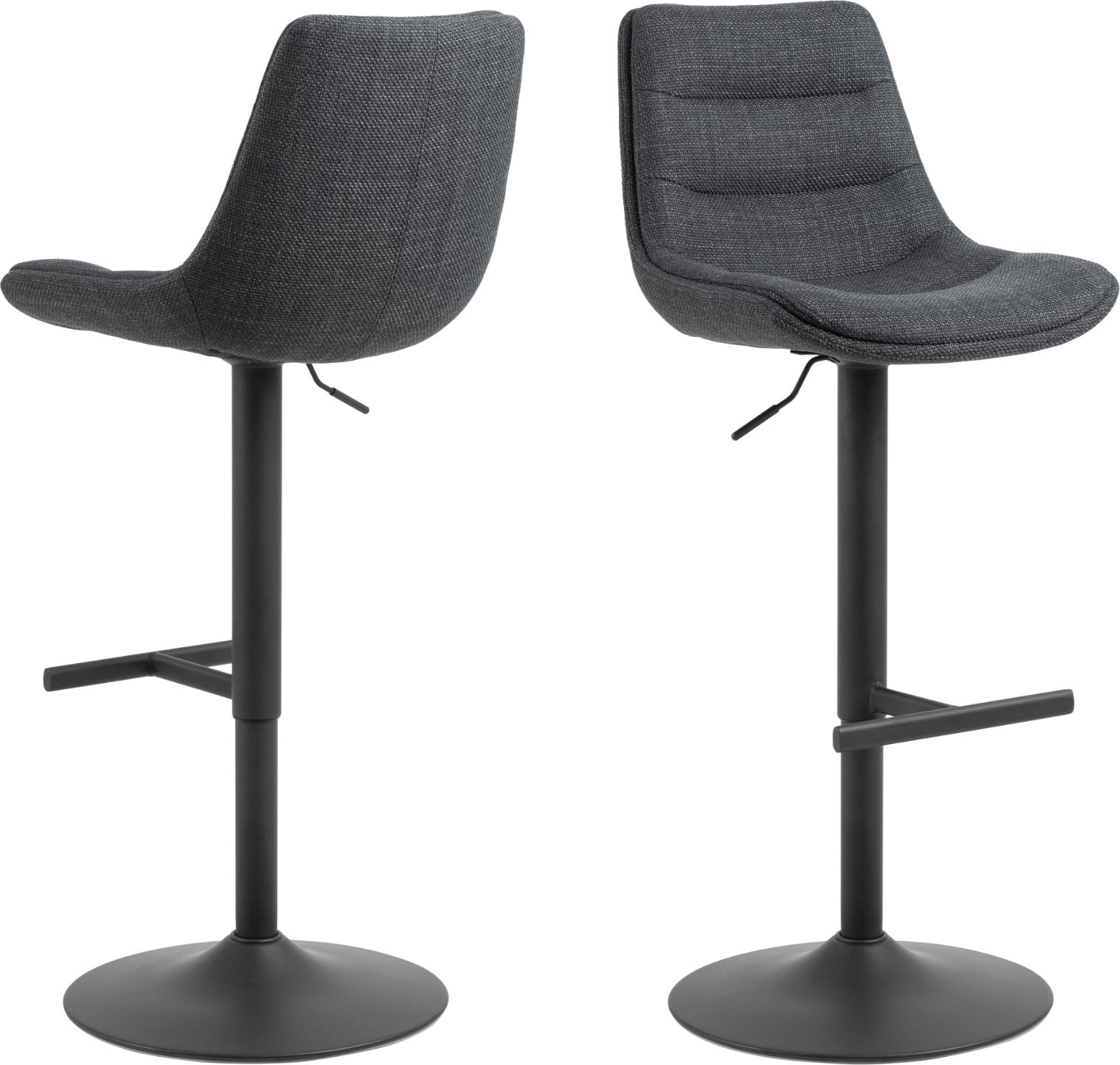 Signature Emelina barstol i mørkegrå Basel stof med mat sort trompetstel - 77 cm sædehøjde