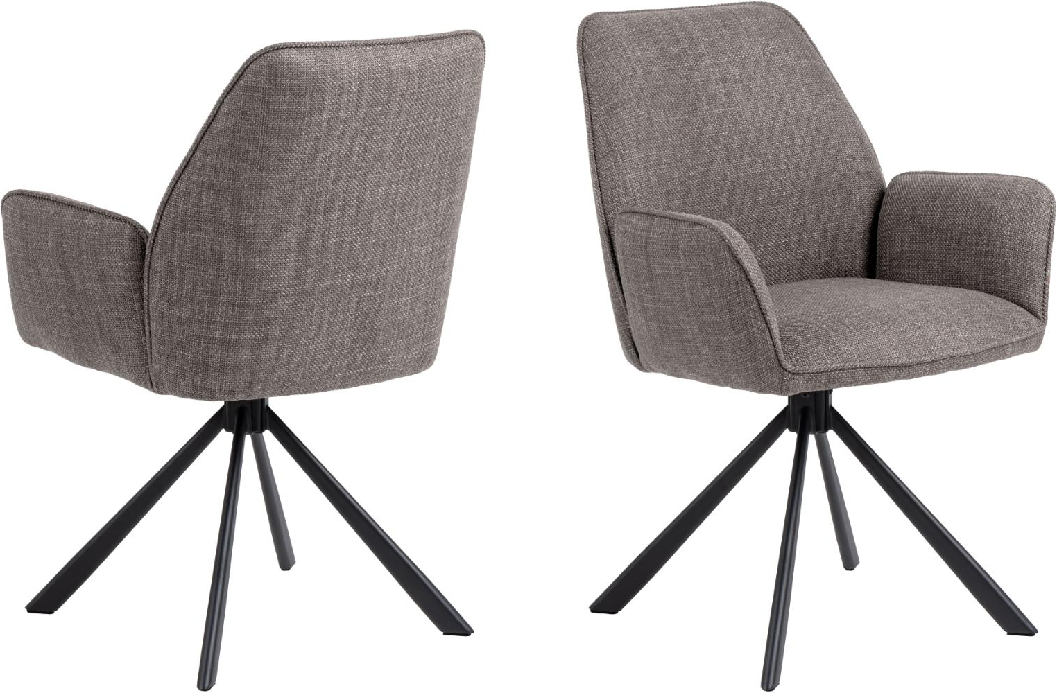 Spisebordsstol med armlæn Signature Wilene i Basel stof lys gråbrun med mat sort stålstel