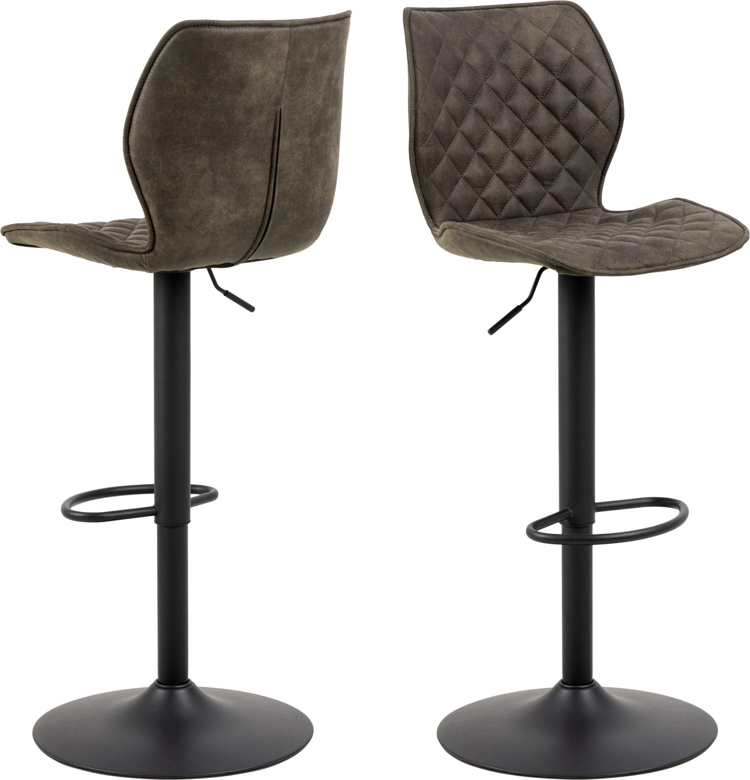 Barstol Signature Thalisse i antracit Preston stof med gas- og drejefunktion, trompetben i mat sort stål, H116 cm - 2 stk