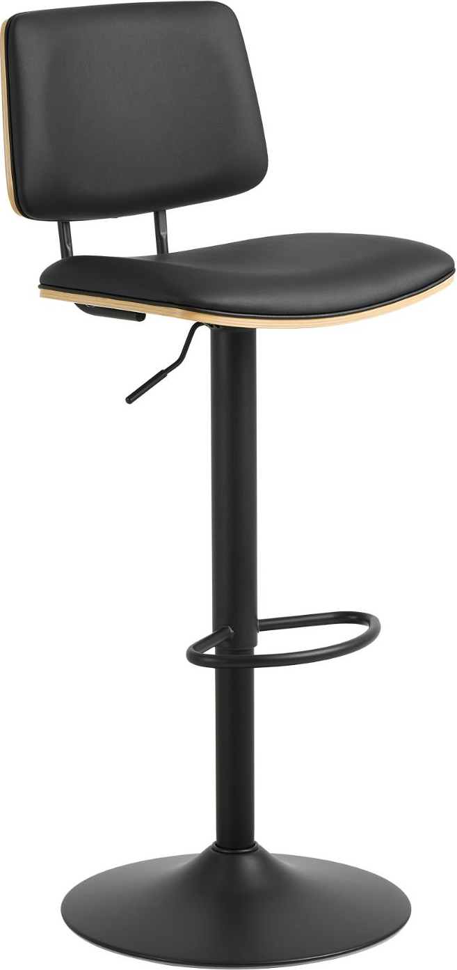 Barstol Signature Wionelle i sort PU-læder med sortlakeret egefinér ryg og drejefunktion mat sort stålstel H92,5xB45,5xD50 cm