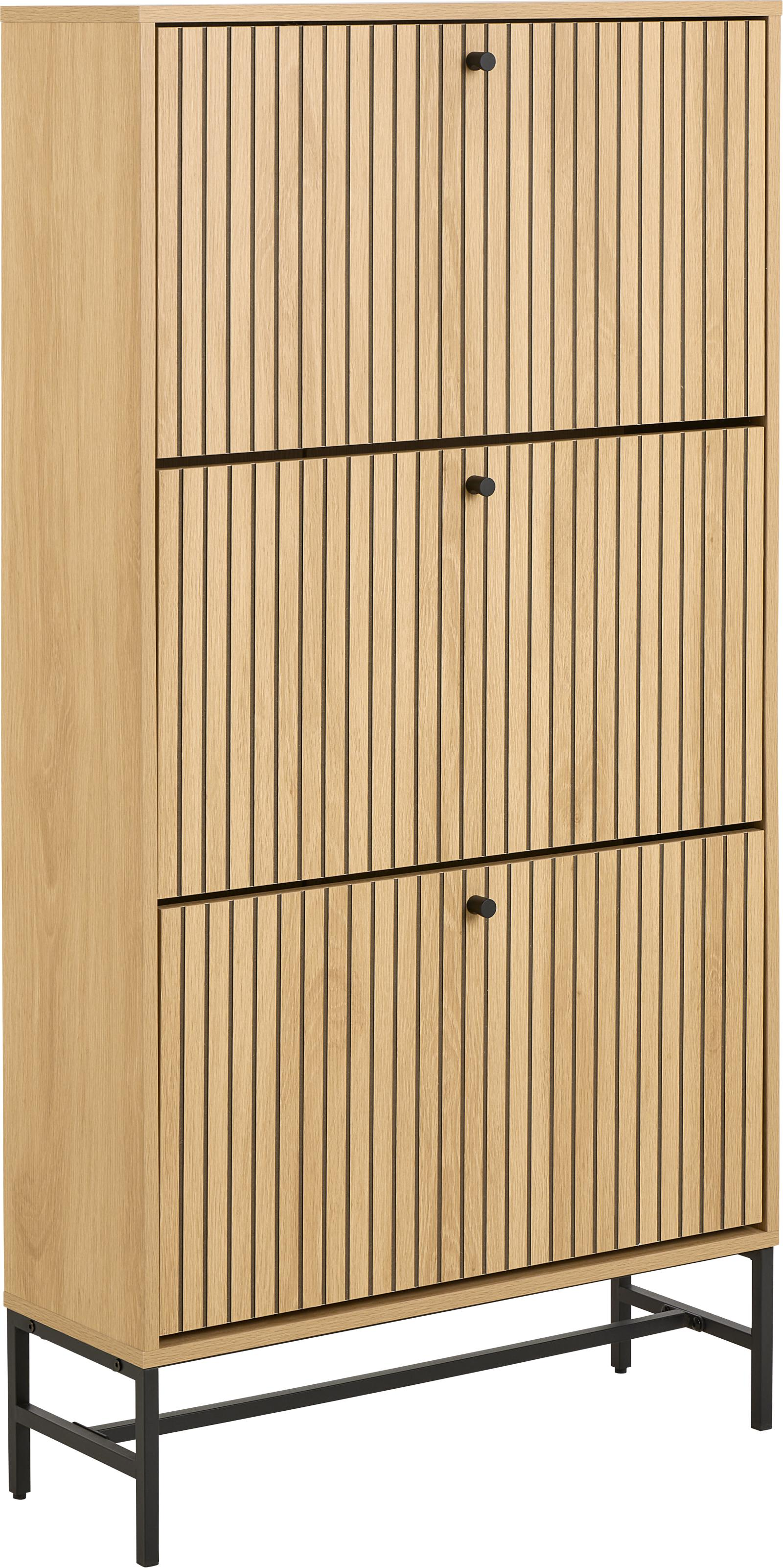 Skoskab Signature Norelia - Eg melamin skoreol med 3 skuffer H140 B72 D25 cm