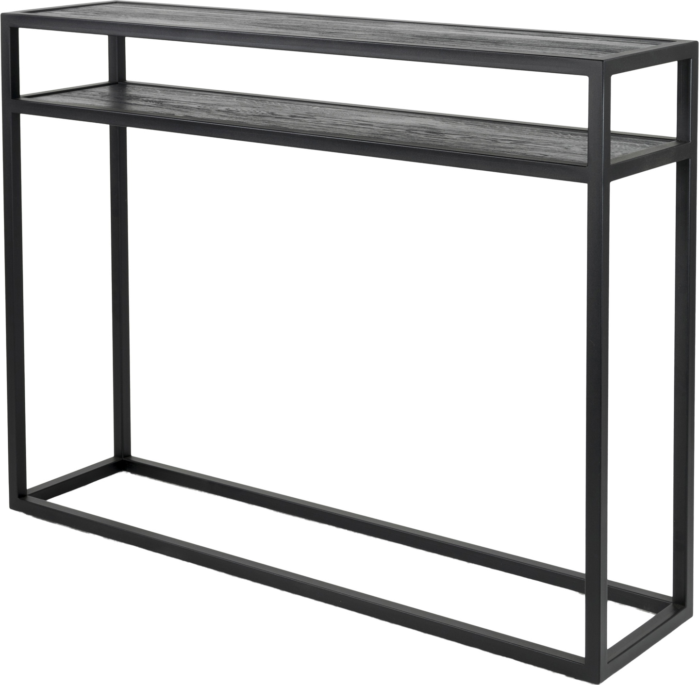 Konsolbord Spinder Design Daniél i Sortlakeret Stål og Sortbejdset Egetræ med hylde