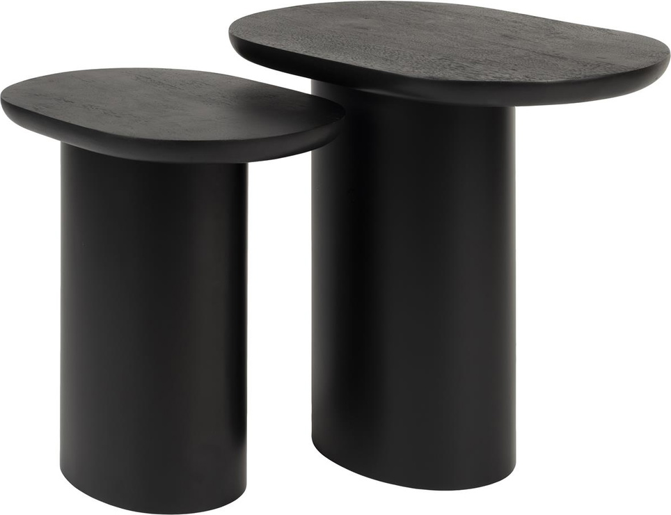 Studio White Bela småbordssæt med 2 ovale sideborde i pulverlakeret mangotræ og antracit jern