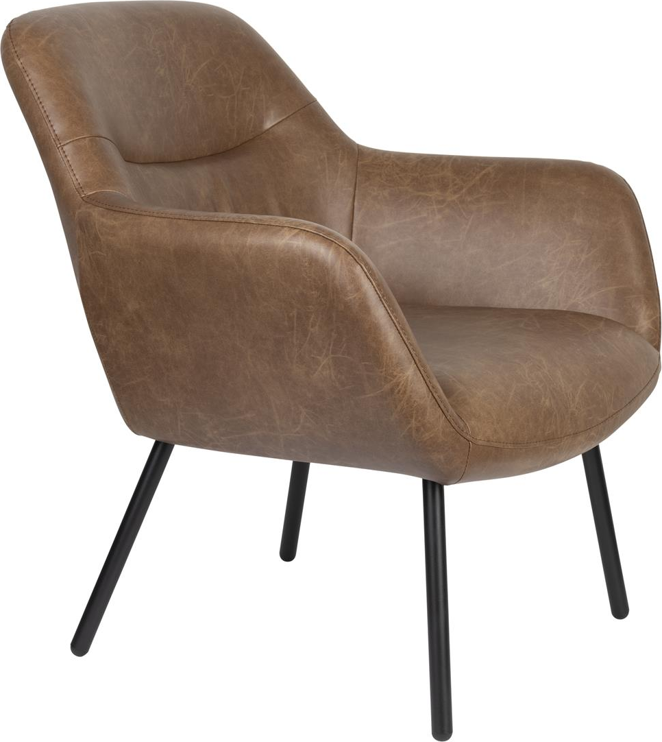 Loungestol Studio White Dude mudderbrun PU-læder lænestol med stålramme vintage charme