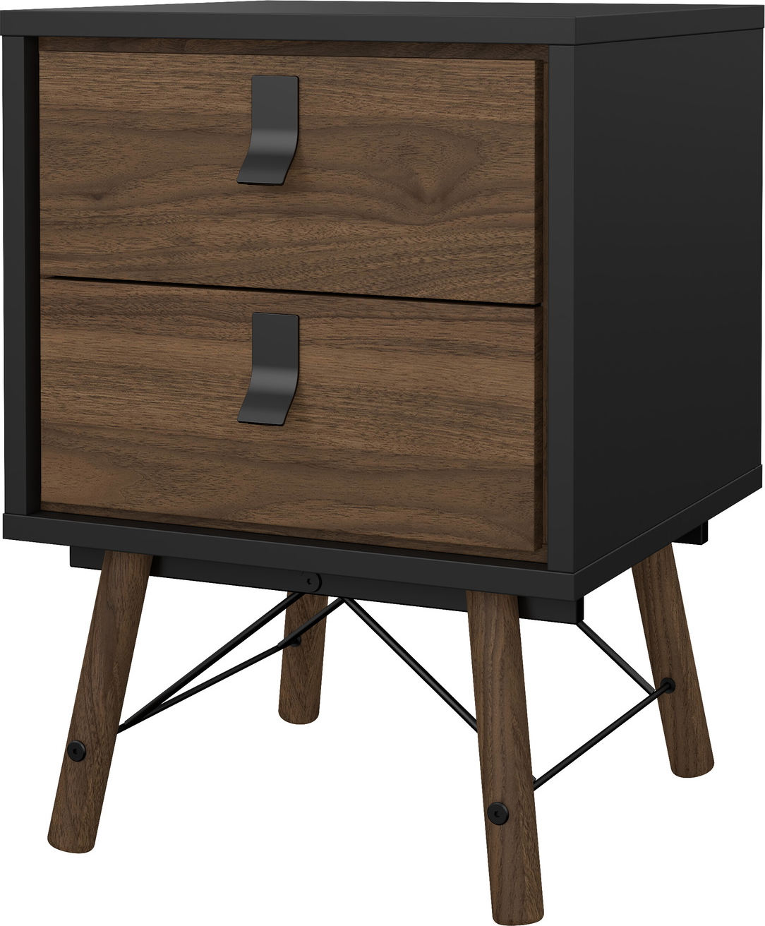 Sengebord Vesterholm Askø natbord, valnød/mat sort, 2 skuffer, danskproduceret FSC, H59,6 x B43,3 x D40,1 cm