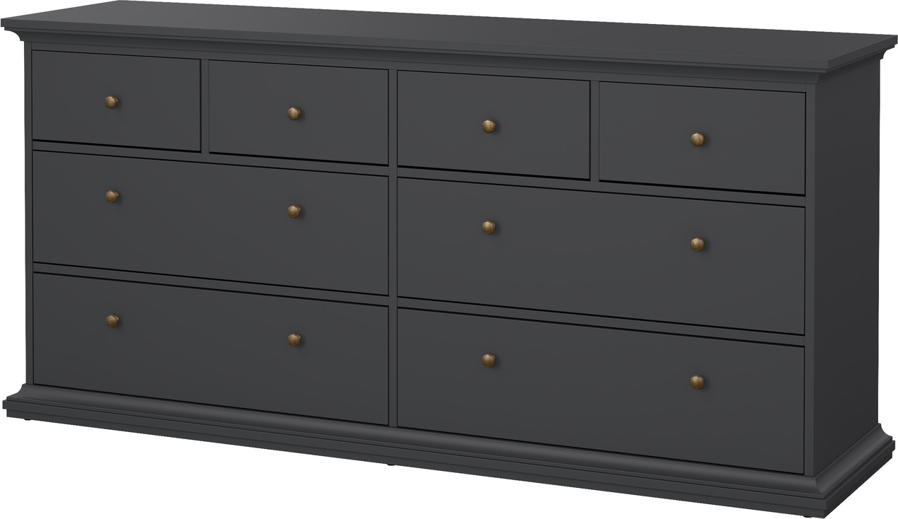 Dobbeltkommode Vesterholm Nora, 8 skuffer, mat grå, FSC-spånplade, H87×B183×D49 cm