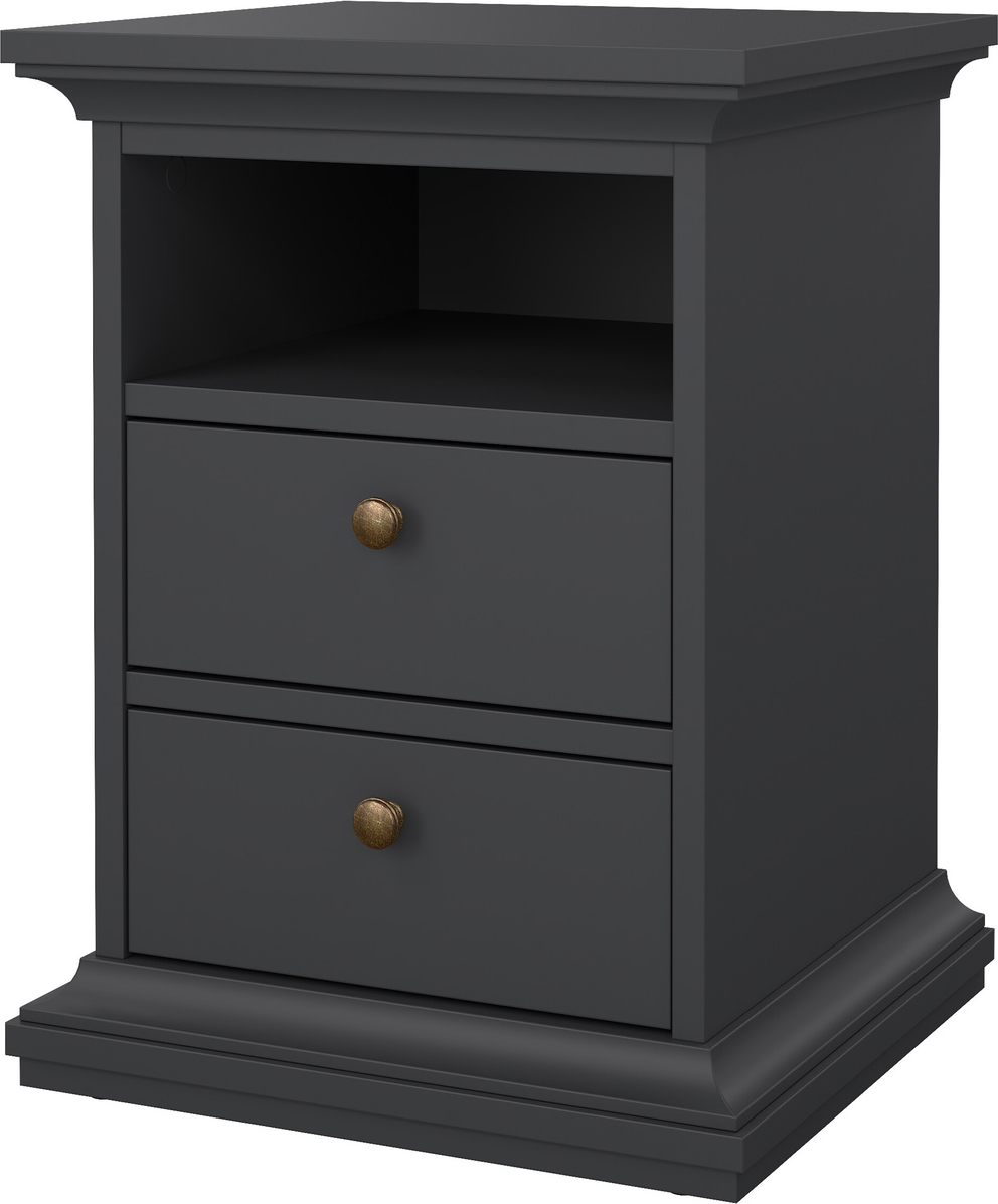 Sengebord/natbord Vesterholm Nora, mat grå - 2 skuffer åbent rum, danskproduceret FSC, H59×B44×D40 cm