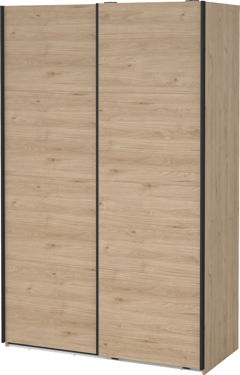 Garderobeskab 2 skydedøre Vesterholm Arden, Jackson Hickory, H220xB138xD66 cm, 2 hylder & tøjstang