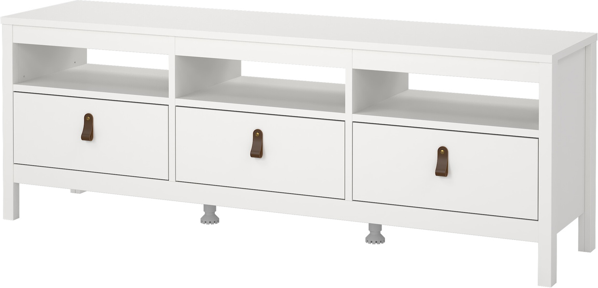 TV-bord Vesterholm Lunor 151 cm hvid - vægmonteret, 3 åbne rum og 3 skuffer, dansk FSC-træ