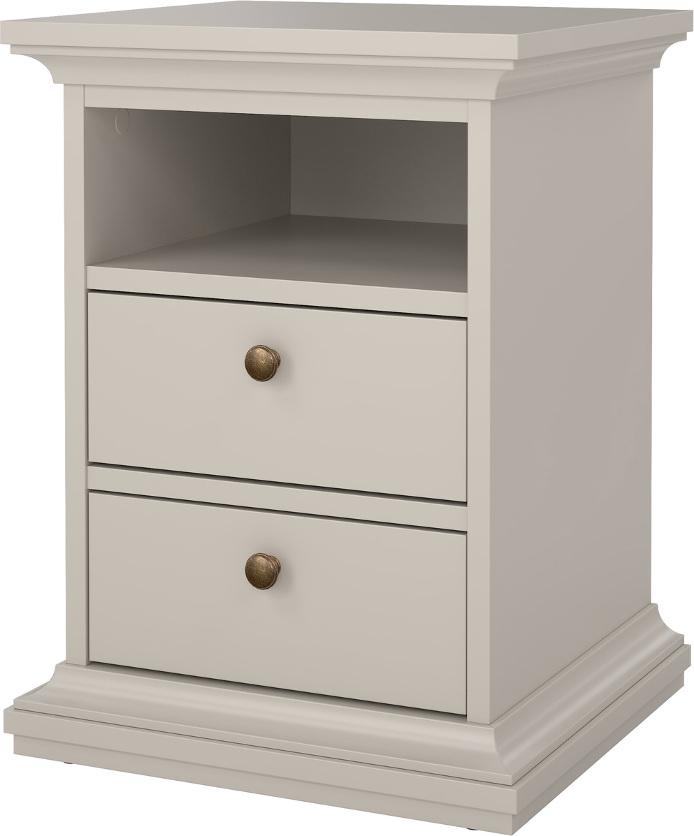 Sengebord Vesterholm Nora natbord, 2 skuffer, kashmir, dansk FSC-spånplade, kuglelejeskinner, justerbare fødder