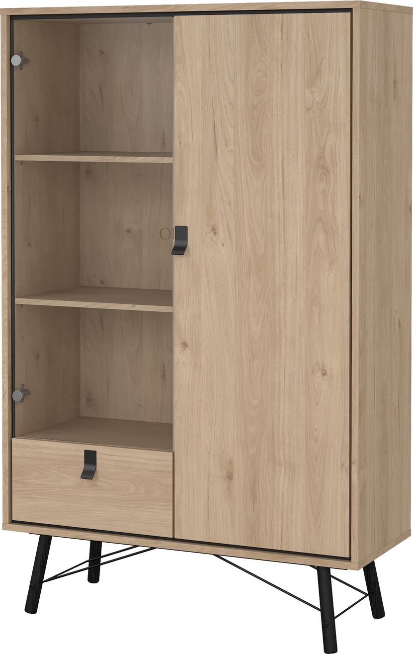 Højskab Vesterholm Askø 1 dør, 1 glasdør, 1 skuffe - Jackson Hickory, FSC, H161,8xB101,8xD40,1 cm