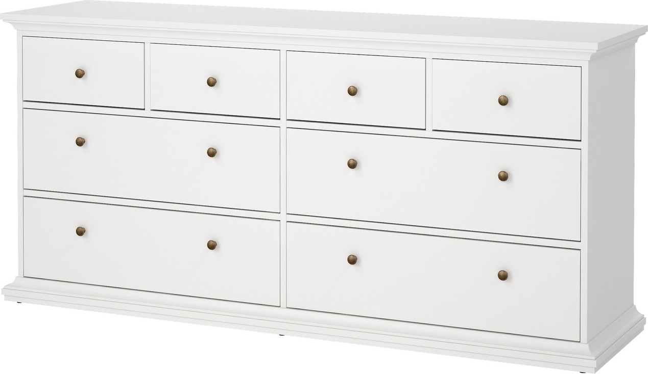 Dobbeltkommode Vesterholm Nora, 8 skuffer, hvid, FSC-certificeret dansk design, H87×B183×D49 cm