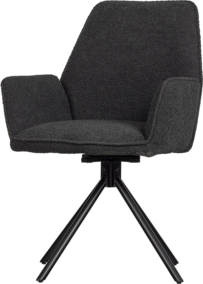 Spisebordsstol med armlæn WOOOD Exclusive Amber, mørkegrå bouclé, drejelig base