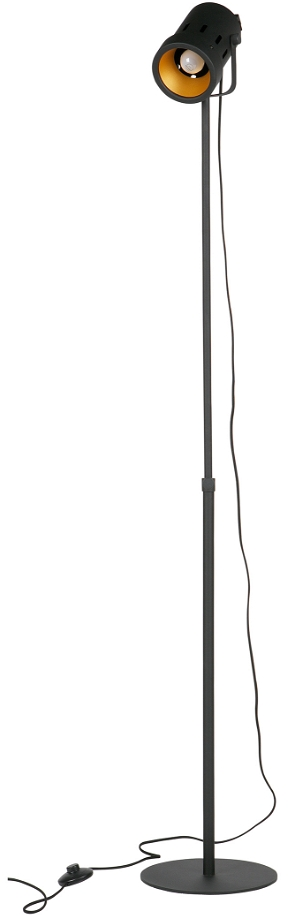 Gulvlampe WOOOD Exclusive Bente - sort metal med guldfarvet skærm, højde 92-162 cm