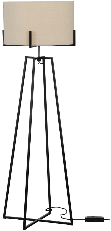 Gulvlampe WOOOD Exclusive Holly natur Ø55 x H160 cm mat sort metal med stofskærm