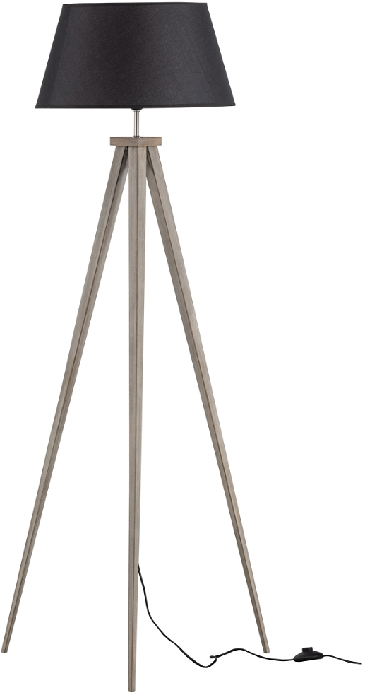 Gulvlampe WOOOD Exclusive Omar - sort bæredygtig bambus tripod-lampe med teknisk bomuldsskærm, H153 Ø60 cm, E27