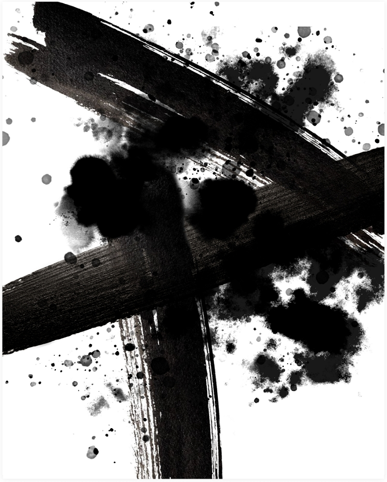 Vægdekoration kunsttryk WOOOD Exclusive Splashes abstrakt sort/hvid 65,5x45,5 cm