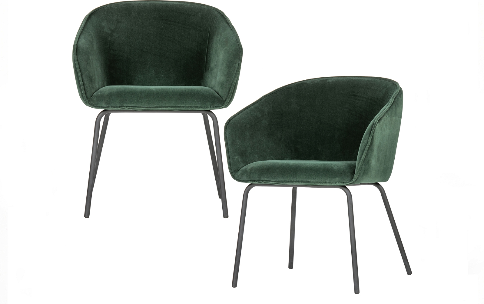 WOOOD Sien spisebordsstol med armlæn i mørkegrøn fløjl - sæt med 2 spisestuestole