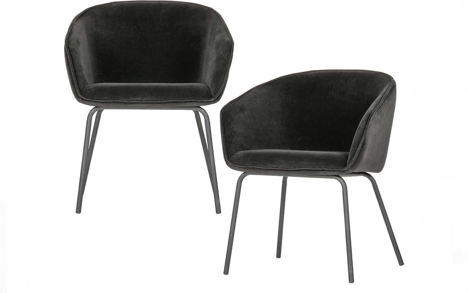 Spisebordsstol WOOOD Sien fløjlsstol med armlæn og mat sort stålstel
