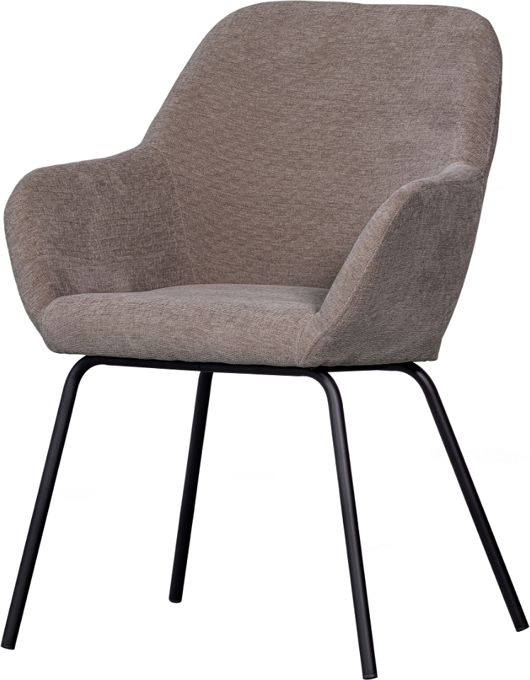 Spisebordsstol WOOOD Vos med armlæn, beige chenillepolstring & sorte metalben