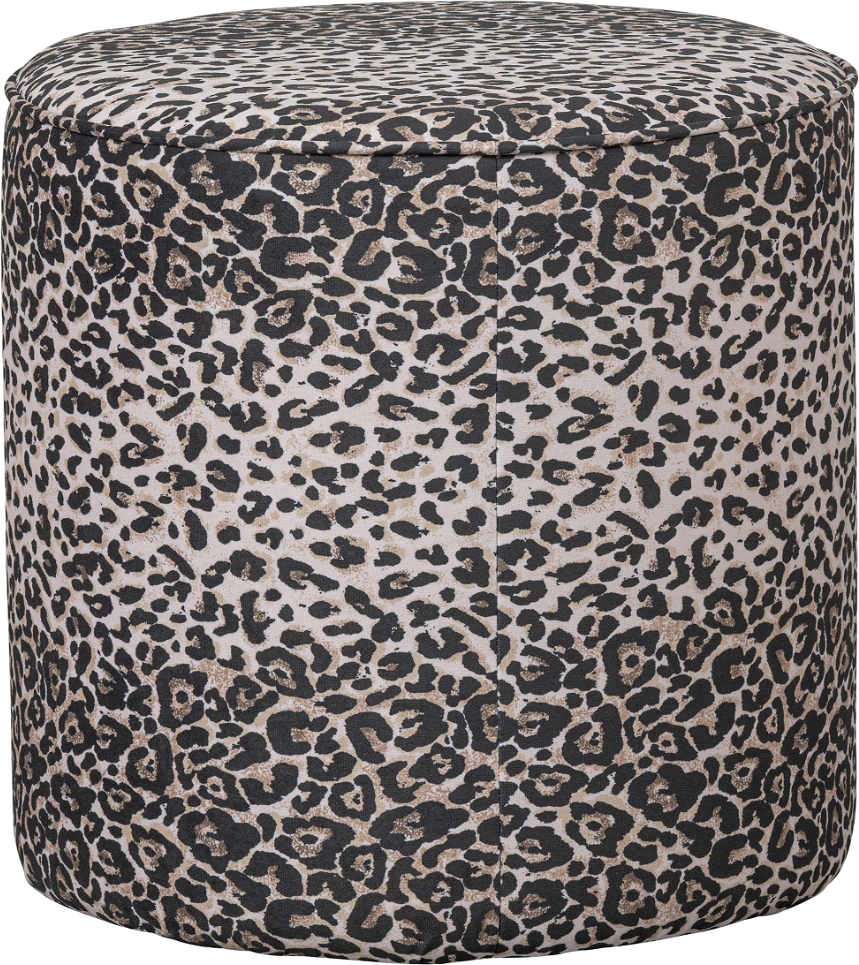 Puf/skammel WOOOD Megan - panterprint sort/beige i trykt fløjl Ø46 cm