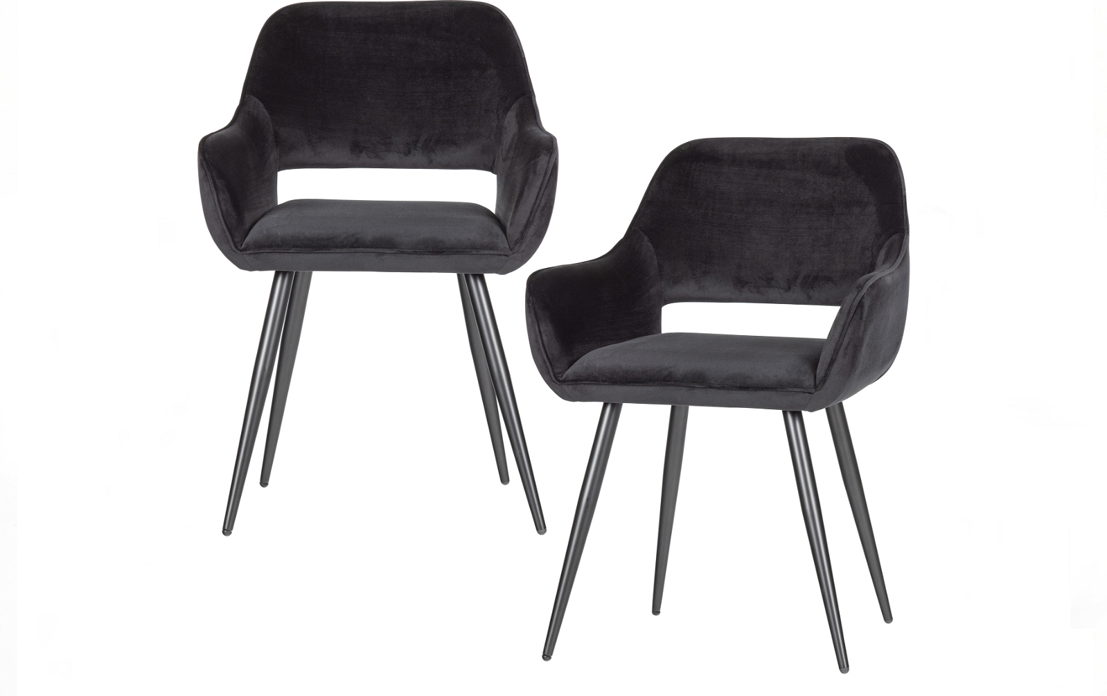 Spisebordsstol WOOOD Jelle med armlæn i sort fløjl og sorte metalben H80xB57xL60 cm