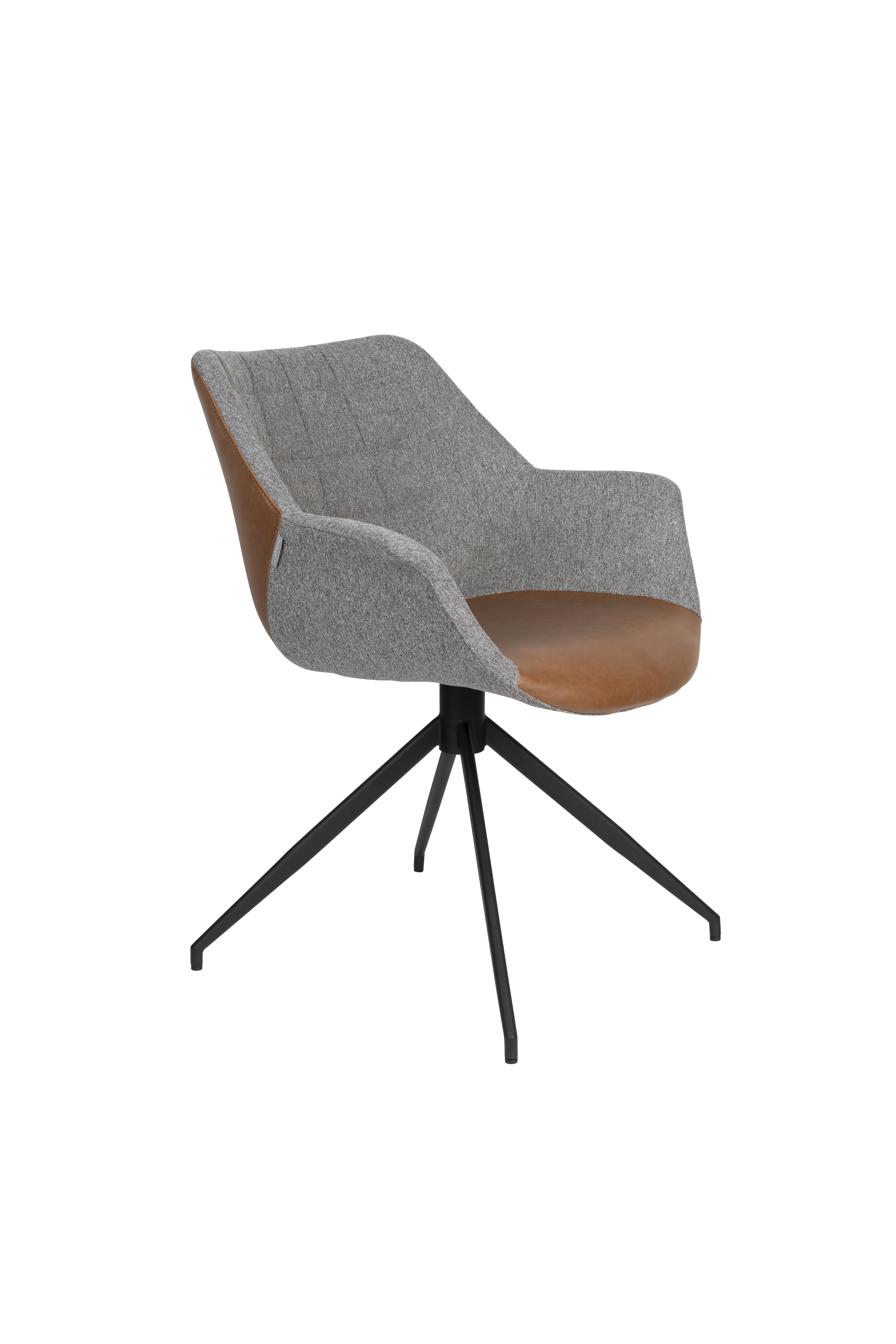ZUIVER Doulton Swivel drejestol, m. armlæn - vintage brun, grå polyakryl/polyester og sort stål