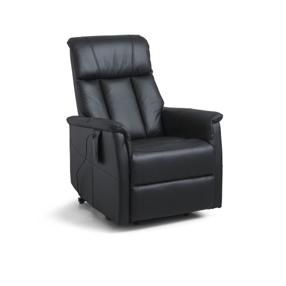 Lucas recliner stol, m. 1 motor, vippefunktion, fodskammel og armlæn - sort læder/PVC