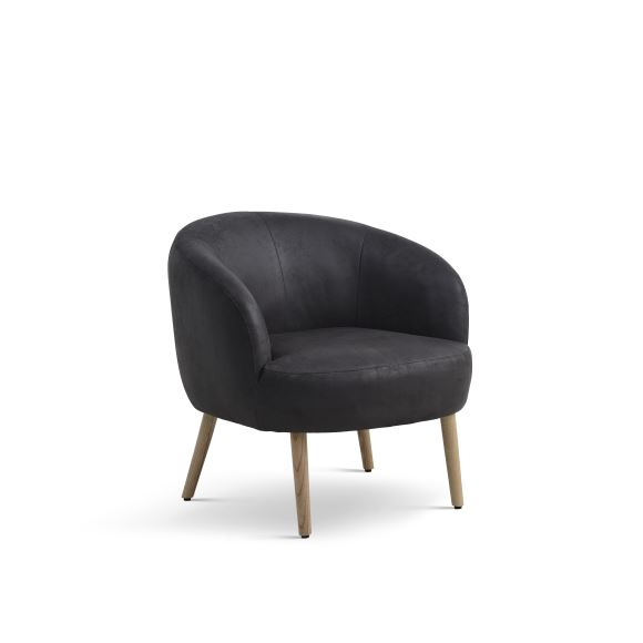 Conrad loungestol, m. armlæn - onyx sort micro læder bull og natur træ