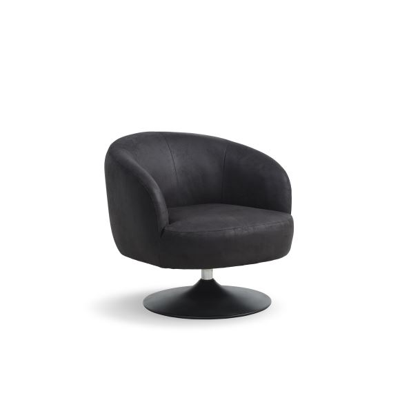 Conrad loungestol, m. armlæn og trompetfod - onyx sort micro læder bull og sort metal