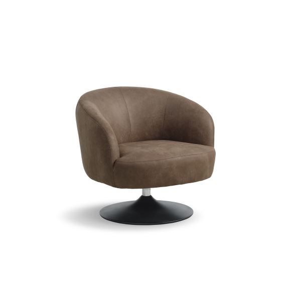 Conrad loungestol, m. armlæn og trompetfod - mandel micro læder bull og sort metal