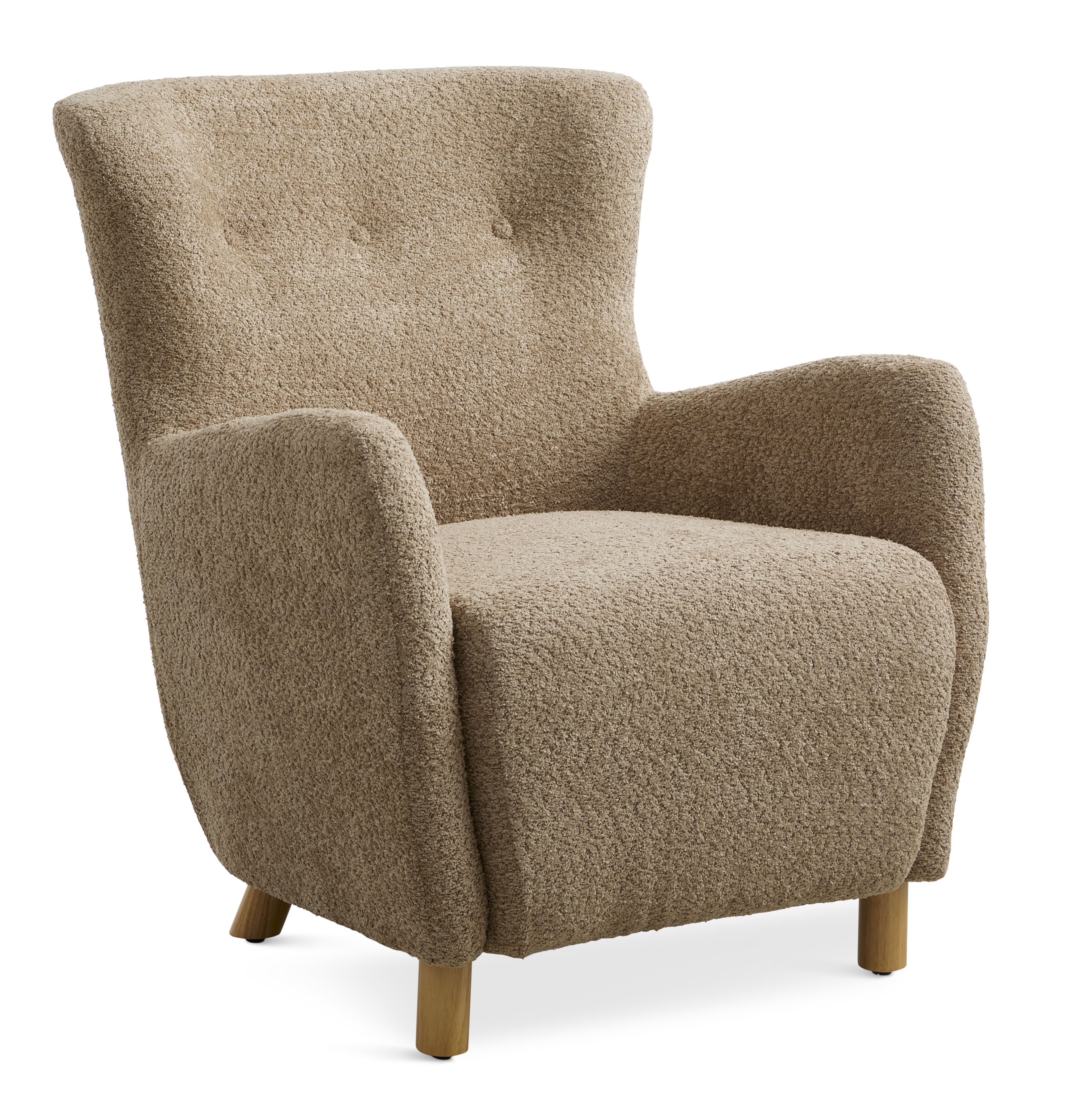 Milas loungestol, m. armlæn - antelope polyester stof og natur asketræ