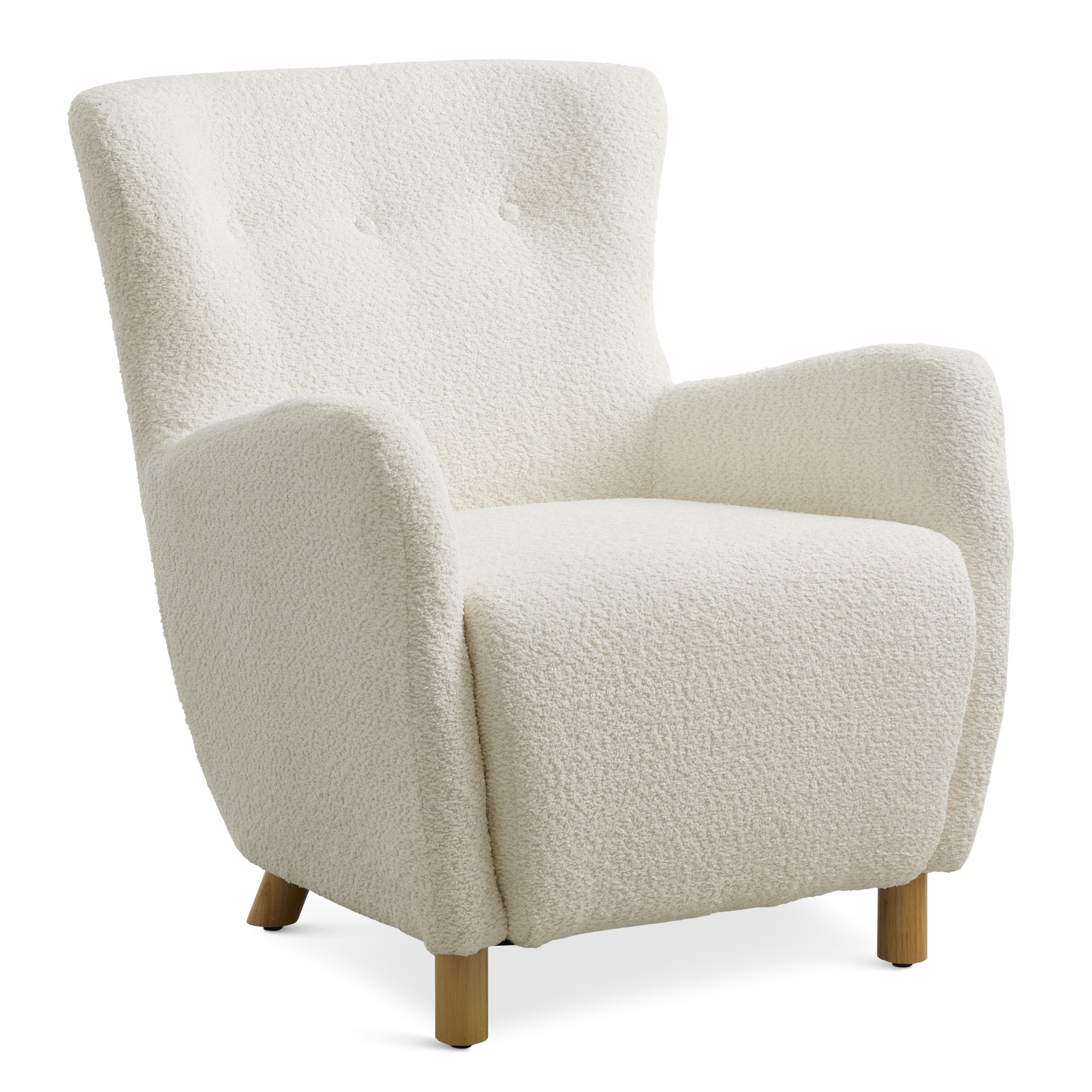 Milas loungestol, m. armlæn - elfenben polyester stof og natur asketræ