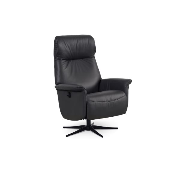 Tristan recliner stol, manuel, m. vippefunktion, fodskammel og armlæn - sort læder/PVC