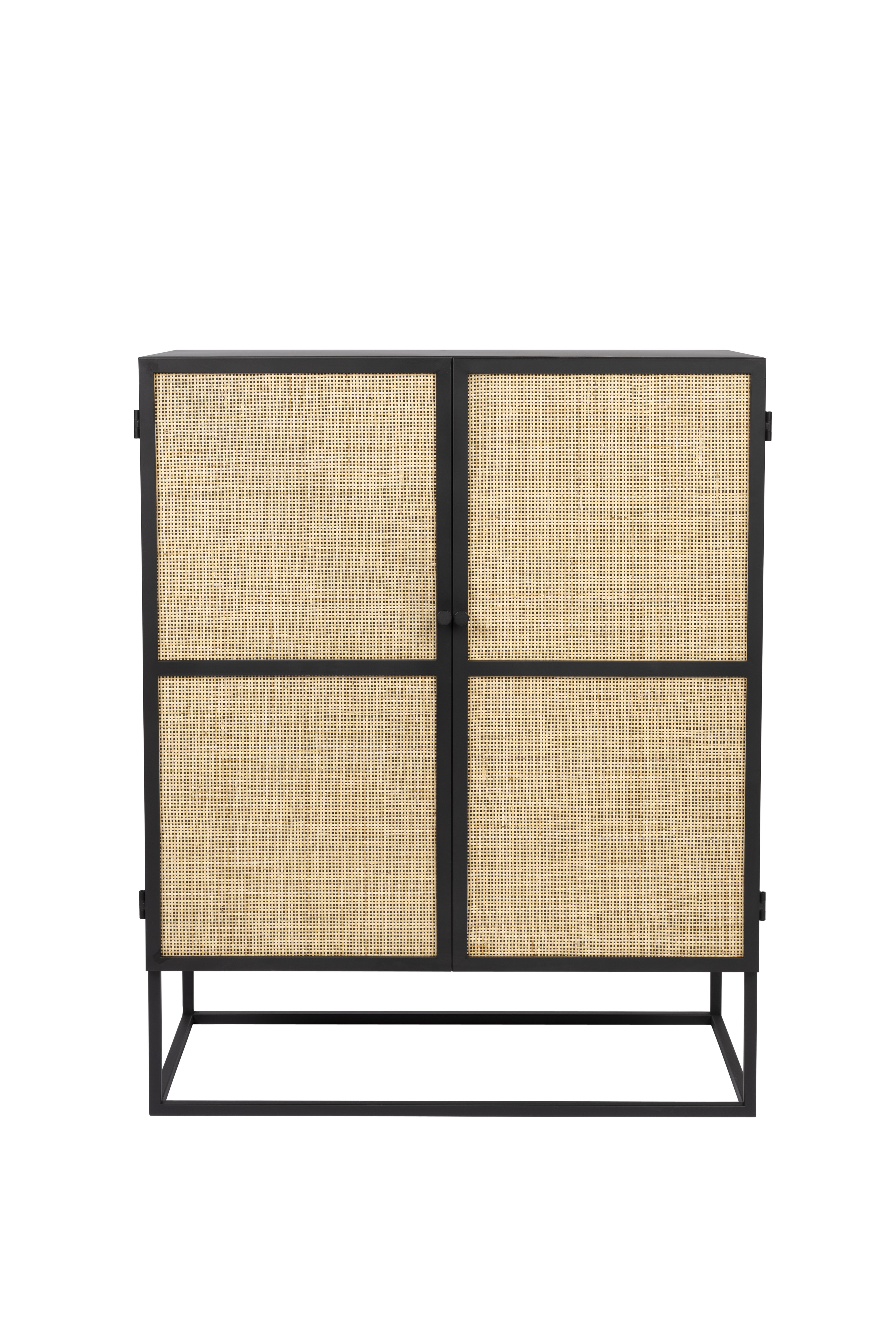 WHITE LABEL LIVING Guuji Low skab, m. 2 låger, hylde - rattan og sort jern