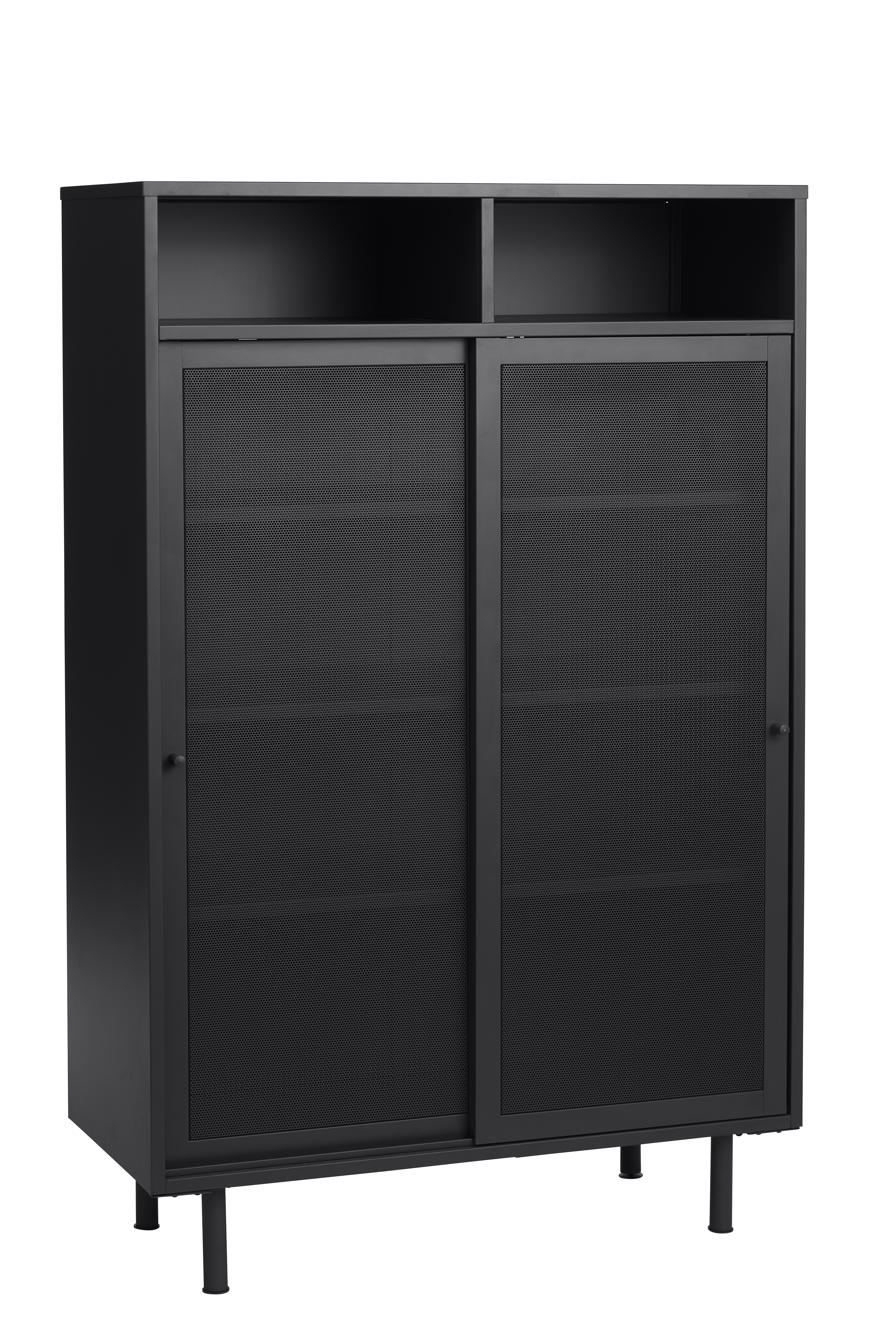 Veep skab, m. 2 skydelåger og hylder - sort metal (H:140)