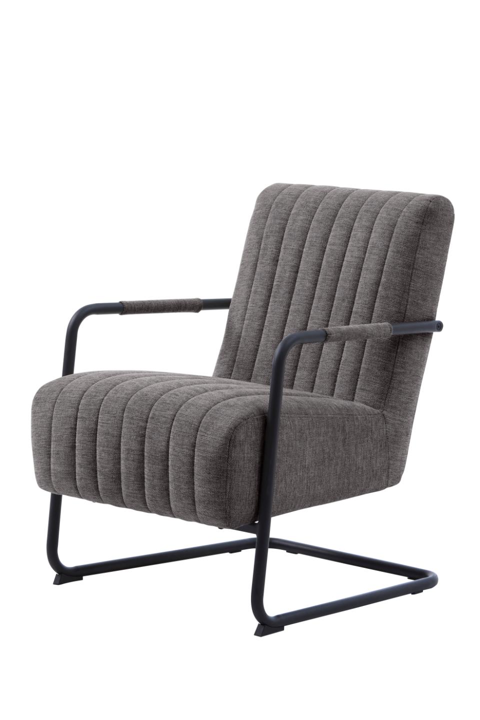 Trout loungestol, m. armlæn - mørkegrå stof og sort metal